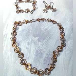 * Swirl Bronze Tone Necklace Bracelet Earrings Matching Set